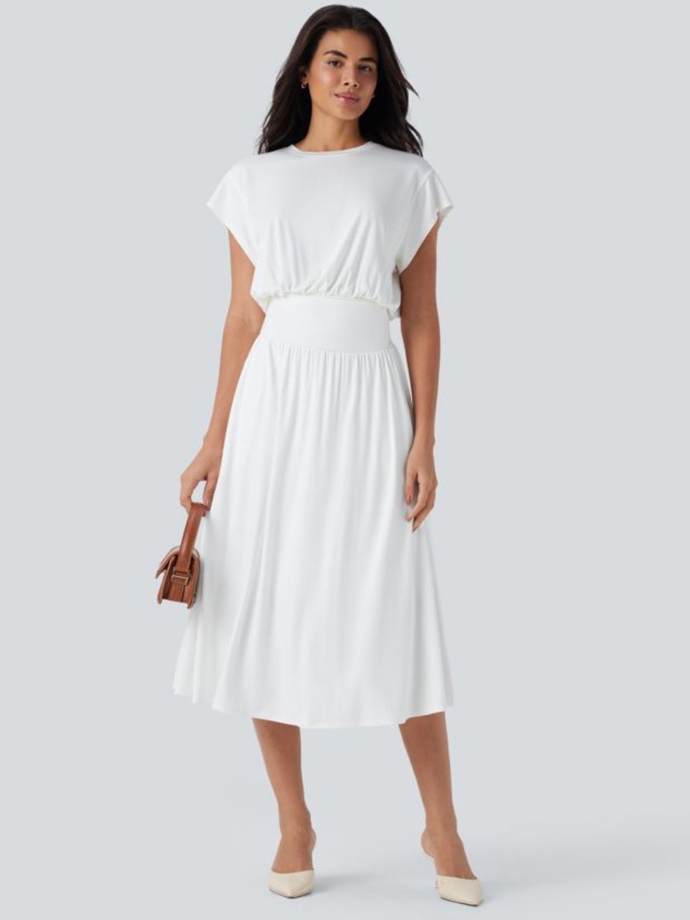 HALARA Tummy Control Batwing Sleeve Flowy Midi Dress